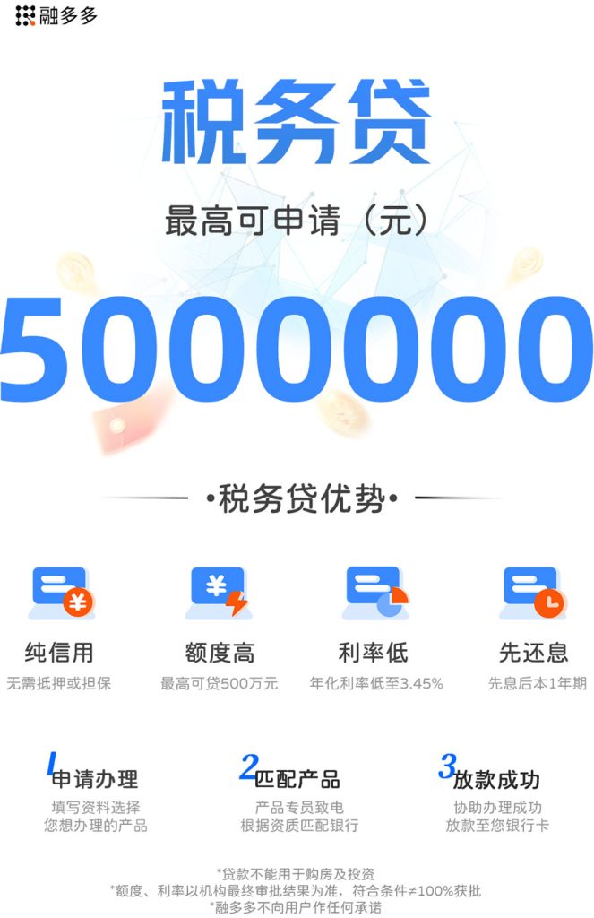 图片[1]⠂税务贷，企业纳税满两年，等级不低于M级，额度最高500万