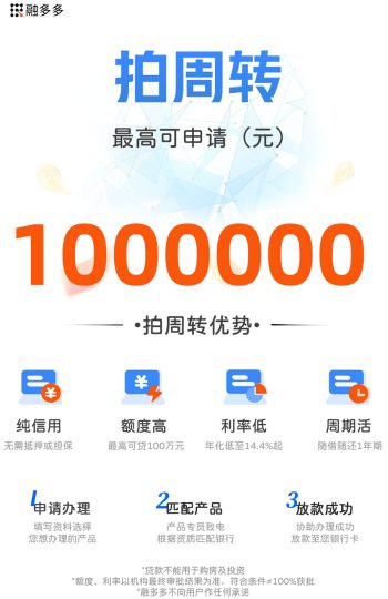 拍周转,法人占股无要求的企业票贷,额度最高100万⠂融多多