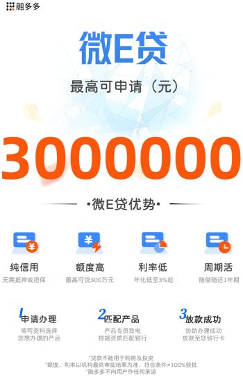 乐享微e贷，最快当日审批，额度最高300万⠂融多多